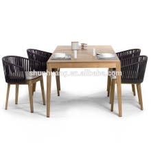 Hot sale rope garden furniture outdoor webbing dining set with wooden table
